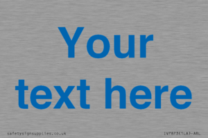 Custom blank information sign. Blue text, plain background